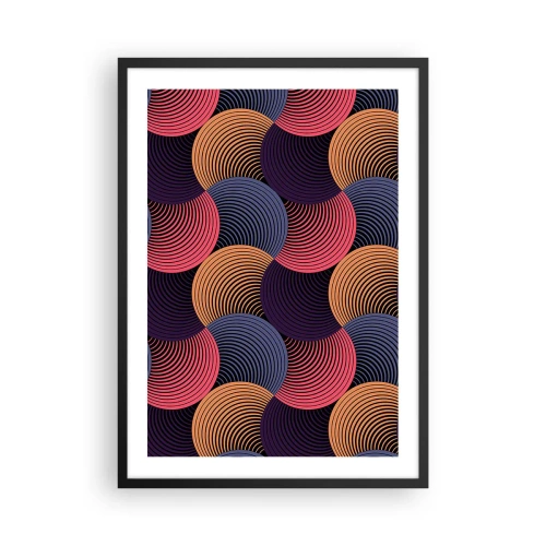 Poster in einem schwarzem Rahmen - Geometrisches Muster mit bunten, konzentrischen Kreisen - 50x70cm - Im kreisenden Rhythmus - Moderne Wanddekoration für Wohnzimmer und Schlafzimmer ARTTOR