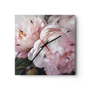 Wanduhr - Glasuhr - Zarte rosa Pfingstrosen in voller Blüte - 30x30cm - In der Blüte angehalten - Moderne Wanddekoration für Wohnzimmer und Schlafzimmer ARTTOR
