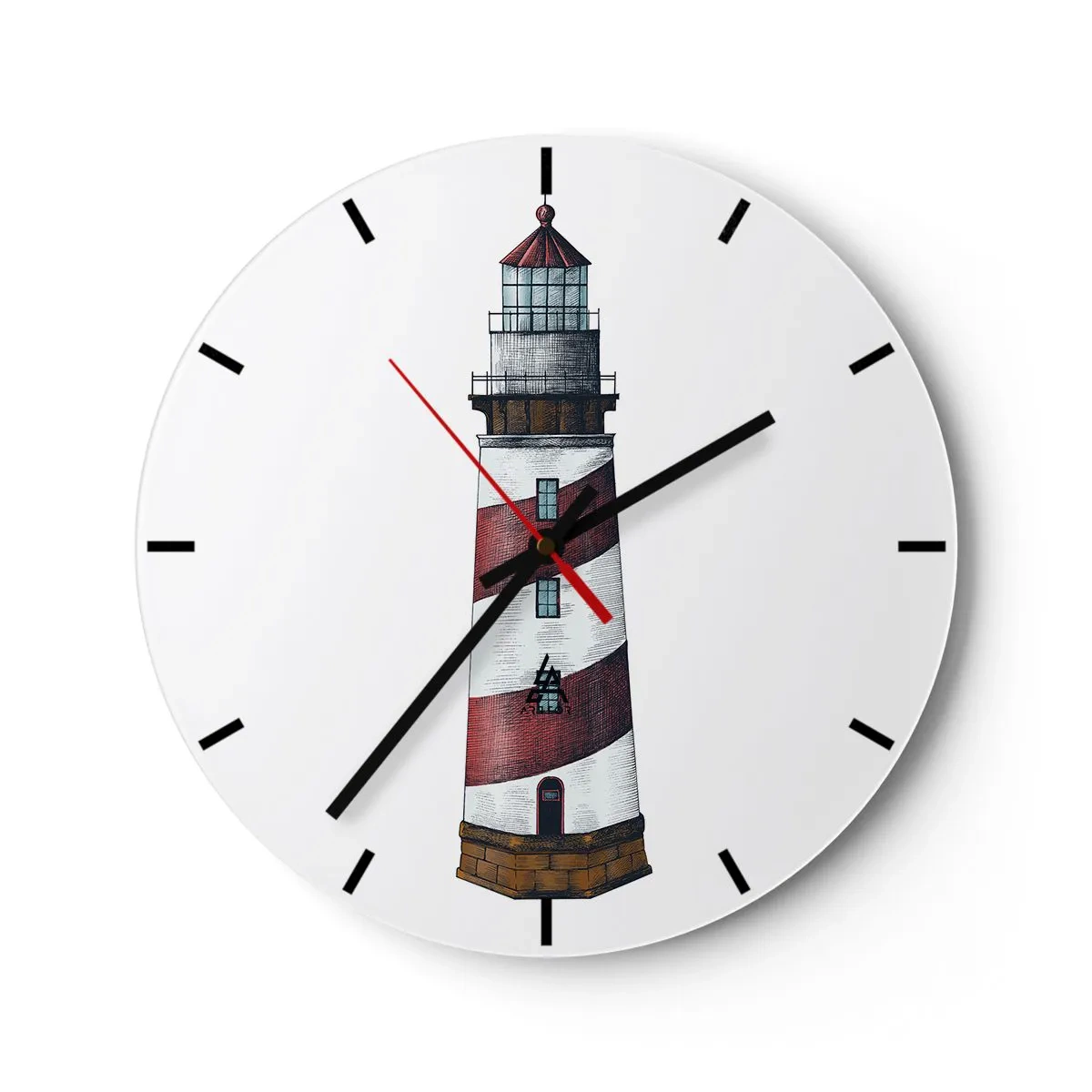 Wanduhr - Glasuhr - Ein Leuchtturm mit roten und weißen Streifen auf weißem Hintergrund - 30x30cm - Immer auf der Hut - Moderne Wanddekoration für Wohnzimmer, Küche und Schlafzimmer ARTTOR