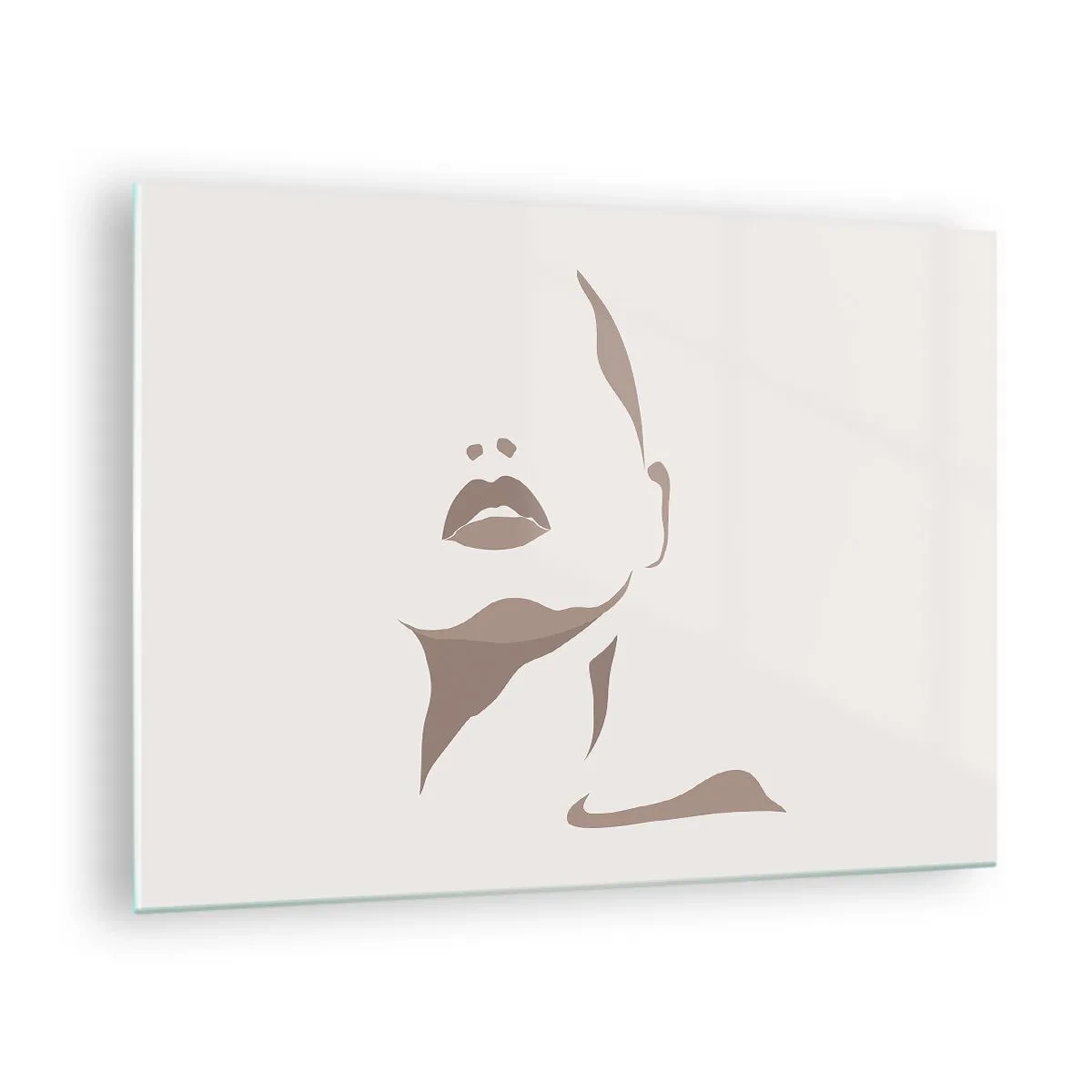 Glasbild - Bild auf glas - Umriss des Gesichts und Halses einer Frau im minimalistischen Stil - 70x50cm - Aus Licht und Schatten - Moderne Wanddekoration für Wohnzimmer und Schlafzimmer ARTTOR