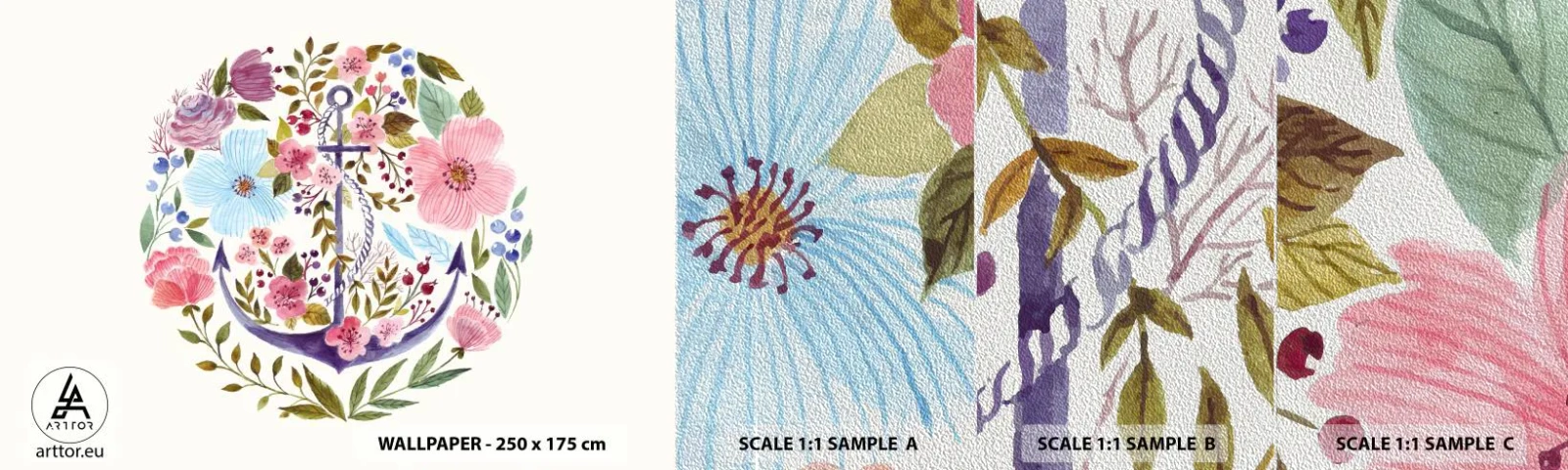 Fototapeten Muster Premium Sand - Guter Traum eines Seemanns - Anker, Boho, Strand - 100x30 cm