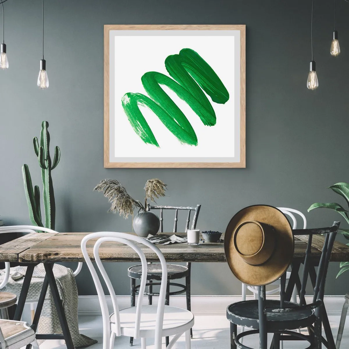 Poster in einem Rahmen aus heller Eiche - Grüner Witz - 60x60 cm