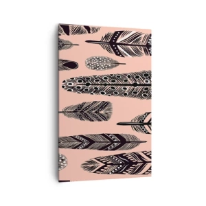 Bild auf Leinwand - Leinwandbild - Dekorative Federn auf hellem Hintergrund - 80x120cm - Indische Sammlung - Moderne Wanddekoration für Wohnzimmer und Schlafzimmer ARTTOR