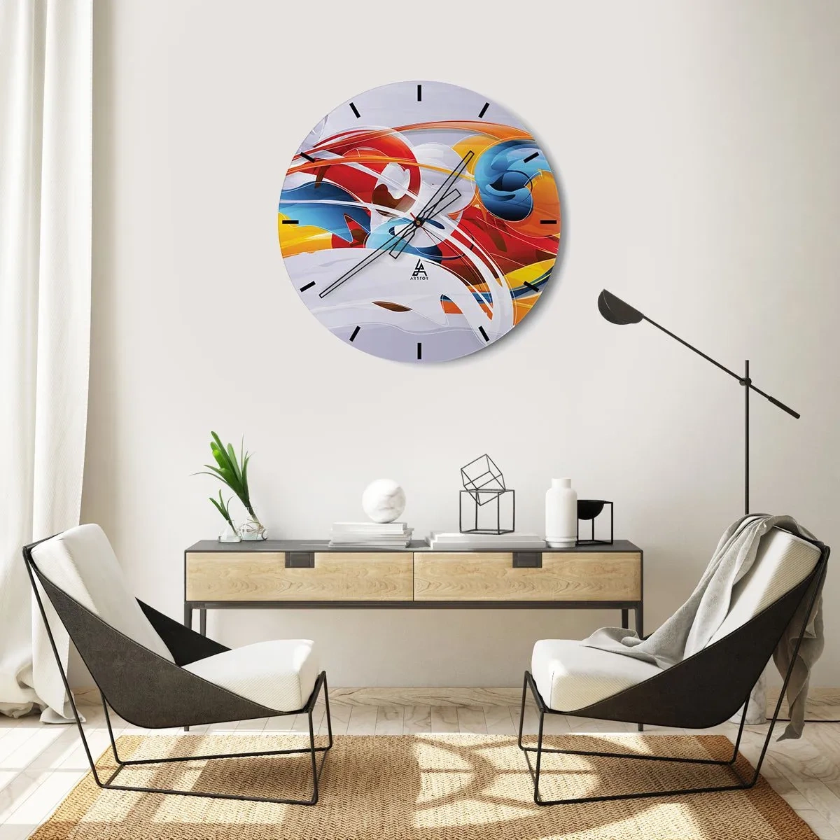 Wanduhr - Glasuhr - Der Tanz der Elemente - 40x40 cm