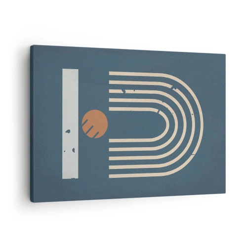 Bild auf Leinwand - Leinwandbild - Geometrisches Muster in Marineblau-, Beige- und Orangetönen auf dunklem Hintergrund - 70x50cm - Geometrie auf dem Granatapfel - Moderne Wanddekoration für Wohnzimmer und Schlafzimmer ARTTOR