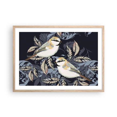 Poster in einem Rahmen aus heller Eiche - Gelb-blauer Triller - 70x50 cm