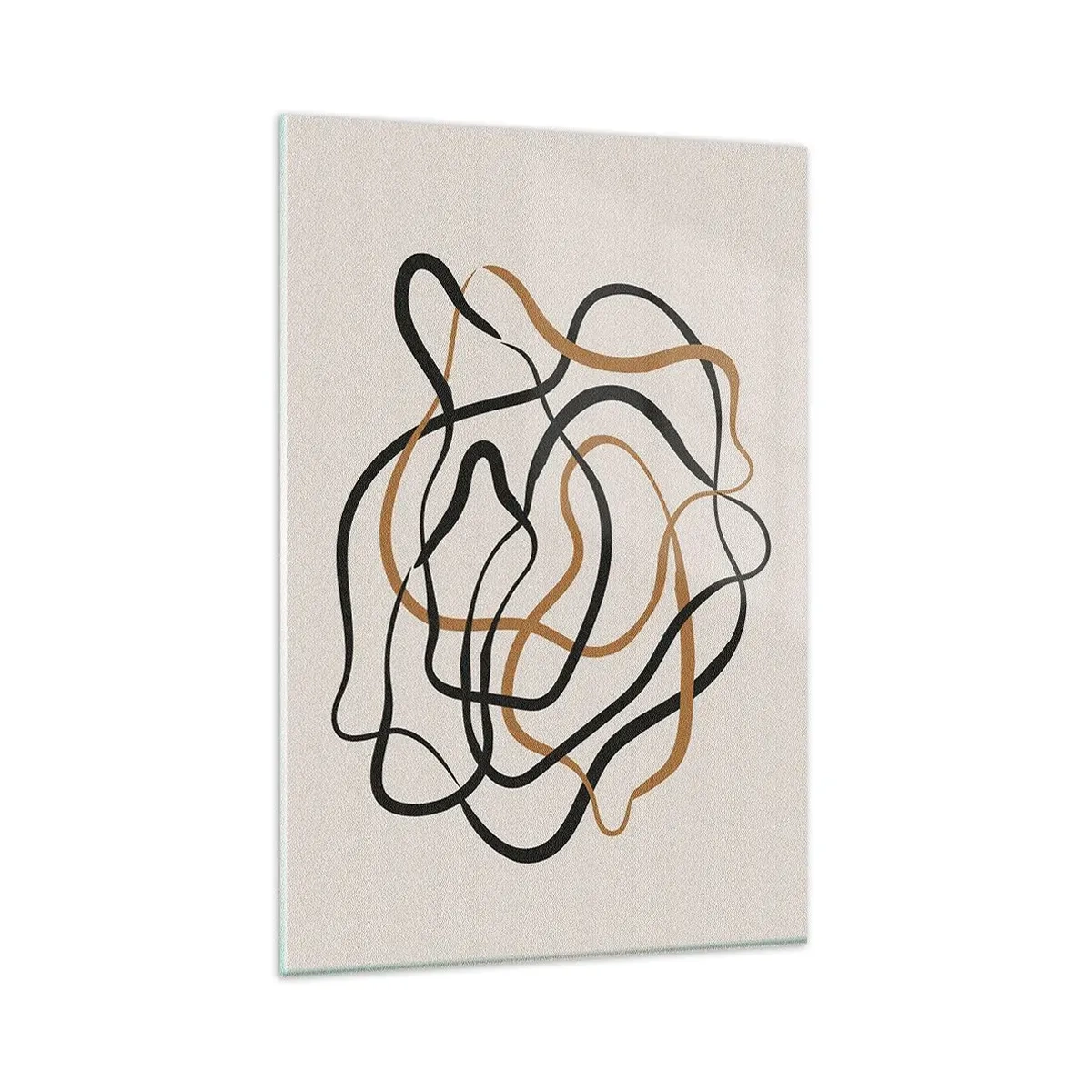 Glasbild - Bild auf glas - Verworrene Linien in Schwarz und Gold auf hellem Hintergrund - 80x120cm - Alles ging schief - Moderne Wanddekoration für Wohnzimmer und Schlafzimmer ARTTOR