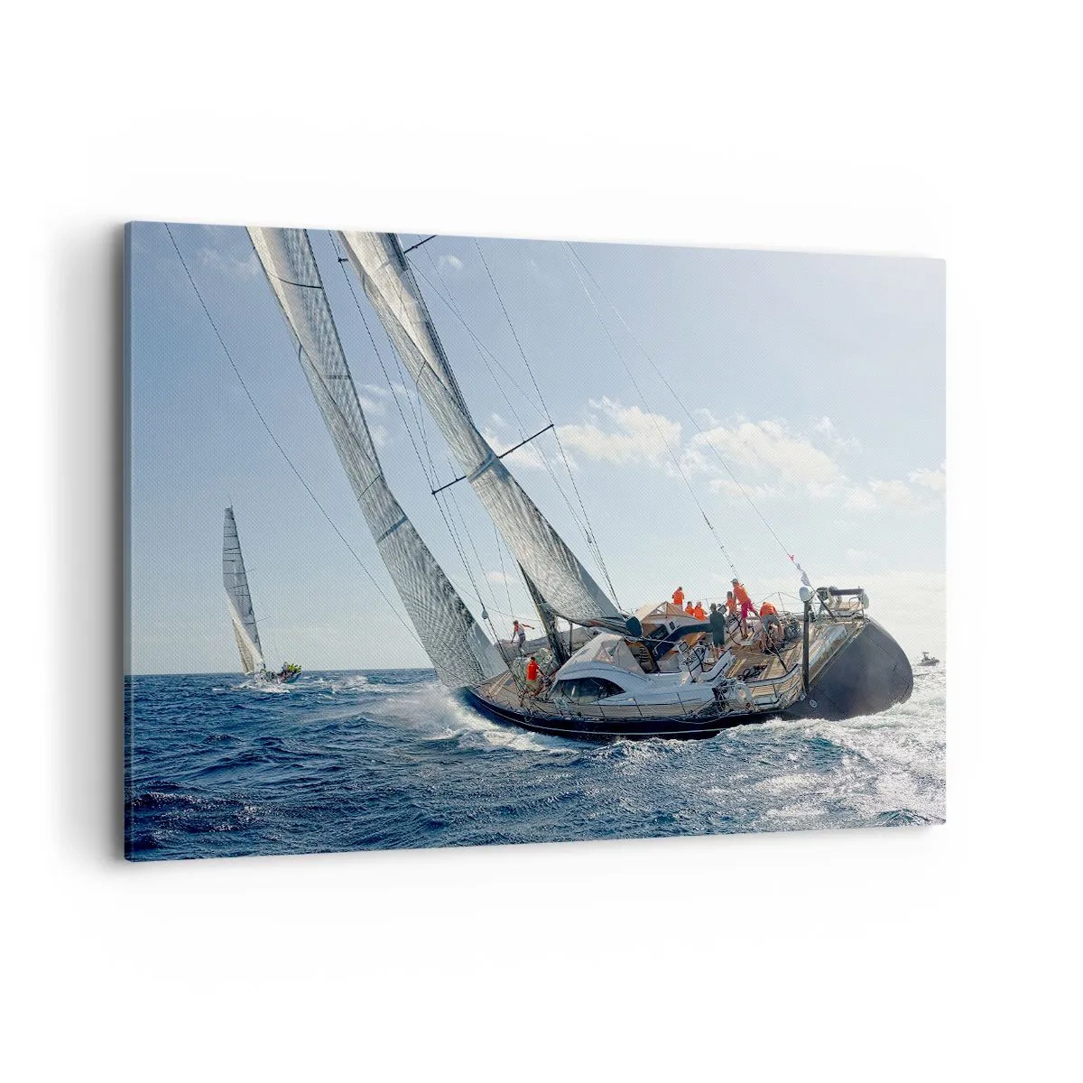 Bild auf Leinwand - Leinwandbild - Yachtrennen auf offener See unter blauem Himmel - 120x80cm - Lass den Besseren sich durchsetzen - Moderne Wanddekoration für Wohnzimmer und Schlafzimmer ARTTOR