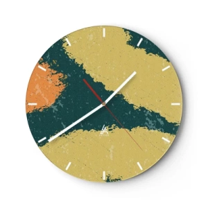 Wanduhr - Glasuhr - Künstlerische Flecken in Grün-, Beige- und Orangetönen - 30x30cm - Abstraktion – langsame Bewegung - Moderne Wanddekoration für Wohnzimmer, Küche und Schlafzimmer ARTTOR