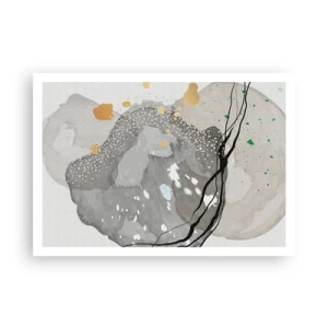 Poster - Organische Formen in Grautönen mit Akzenten in Schwarz und Gold - 100x70cm - Organische Komposition - Moderne Wanddekoration für Wohnzimmer und Schlafzimmer ARTTOR