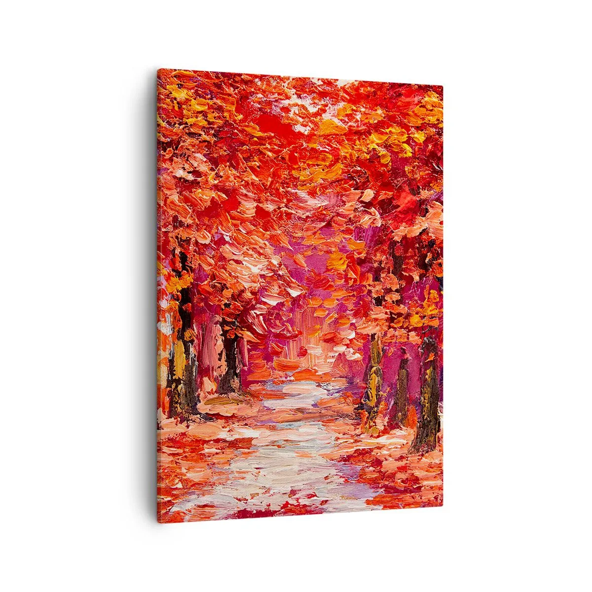 Bild auf Leinwand - Leinwandbild - Eine malerische Gasse in herbstlichen Farben im impressionistischen Stil - 50x70cm - Herbstlicher Eindruck - Moderne Wanddekoration für Wohnzimmer und Schlafzimmer ARTTOR
