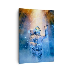 Bild auf Leinwand - Leinwandbild - Astronaut im Licht einer kosmischen Explosion voller Sterne - 50x70cm - Endlich am Ende - Moderne Wanddekoration für Wohnzimmer und Schlafzimmer ARTTOR