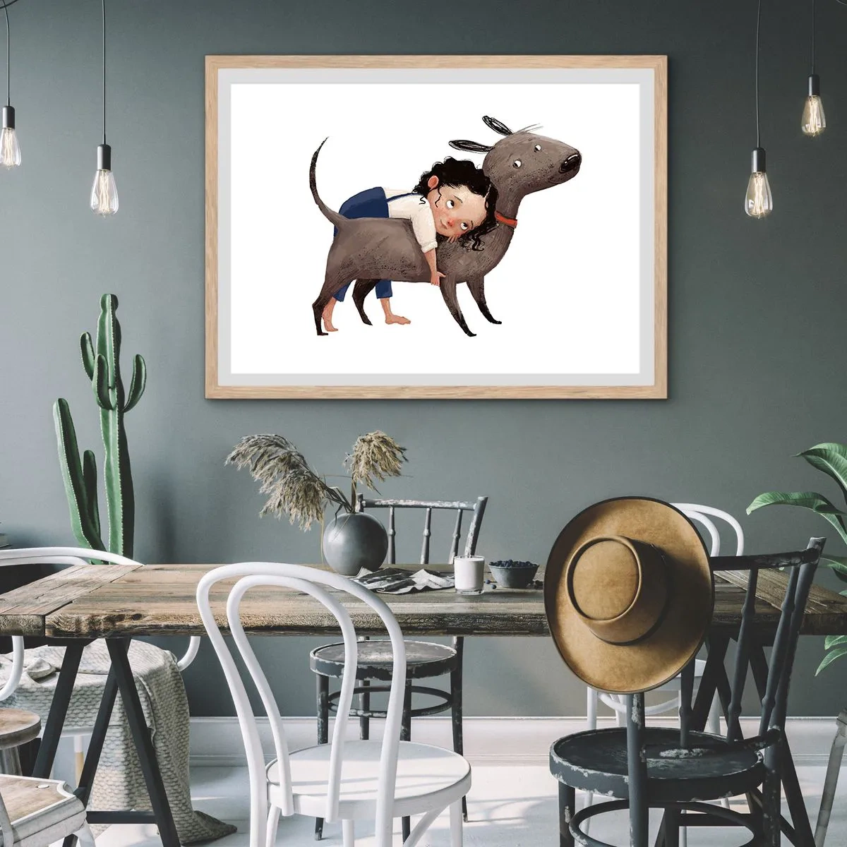 Poster in einem Rahmen aus heller Eiche - Beste Freunde - 70x50 cm