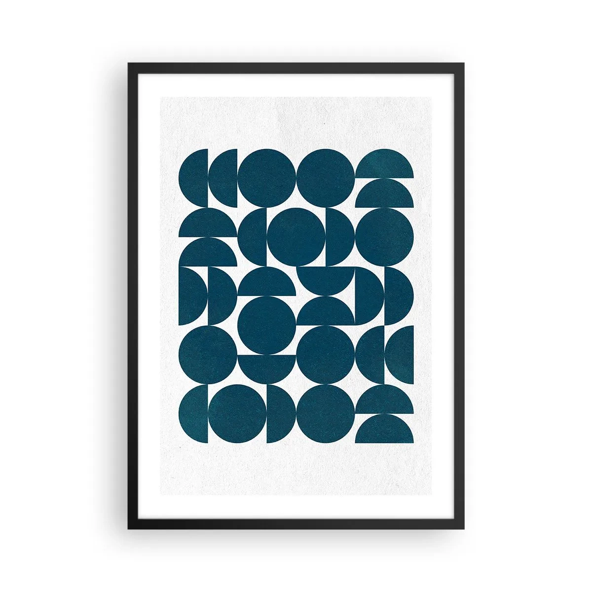Poster in einem schwarzem Rahmen - Geometrische Komposition mit blauen Kreisen - 50x70cm - Kreise und Halbkreise - Moderne Wanddekoration für Wohnzimmer und Schlafzimmer ARTTOR