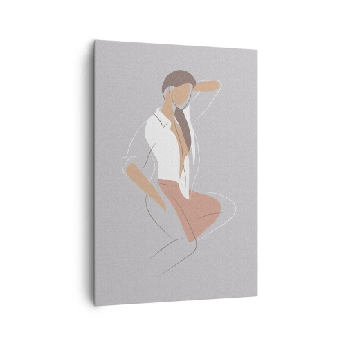 Bild auf Leinwand - Leinwandbild - Ein minimalistisches Frauenporträt in Pastellfarben. - 70x100cm - Umriss der Anmut - Moderne Wanddekoration für Wohnzimmer und Schlafzimmer ARTTOR