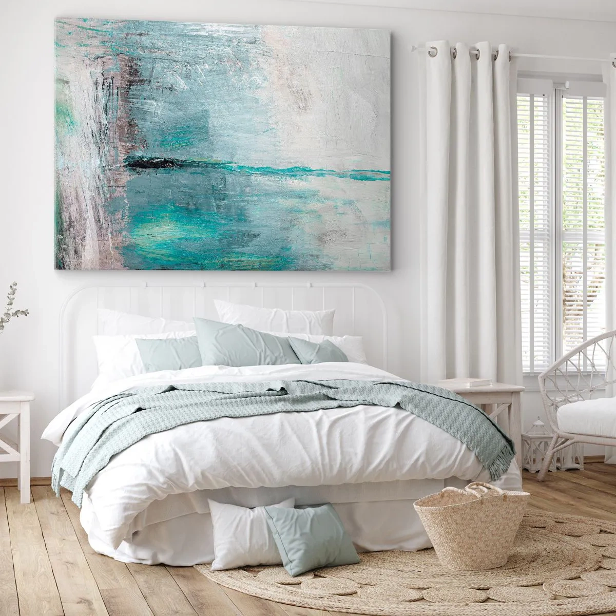 Bild auf Leinwand - Leinwandbild - Abstraktion in Türkis- und Grautönen - 120x80cm - Horizontal in Blau - Moderne Wanddekoration für Wohnzimmer und Schlafzimmer ARTTOR