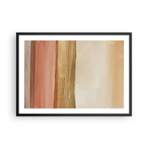 Poster in einem schwarzem Rahmen - Abstrakte Streifen in Beige-, Gold- und Rosatönen auf Leinwand - 70x50cm - Vertikale Komposition - Moderne Wanddekoration für Wohnzimmer und Schlafzimmer ARTTOR