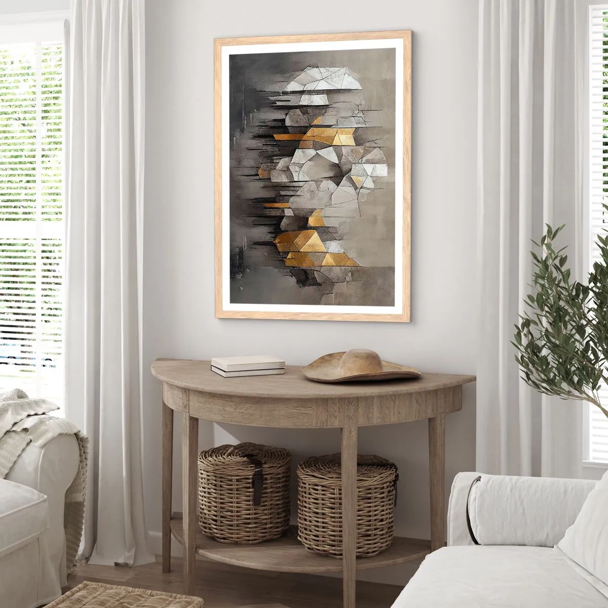 Poster in einem Rahmen aus heller Eiche - Komposition aus Eis und Licht - 40x50 cm