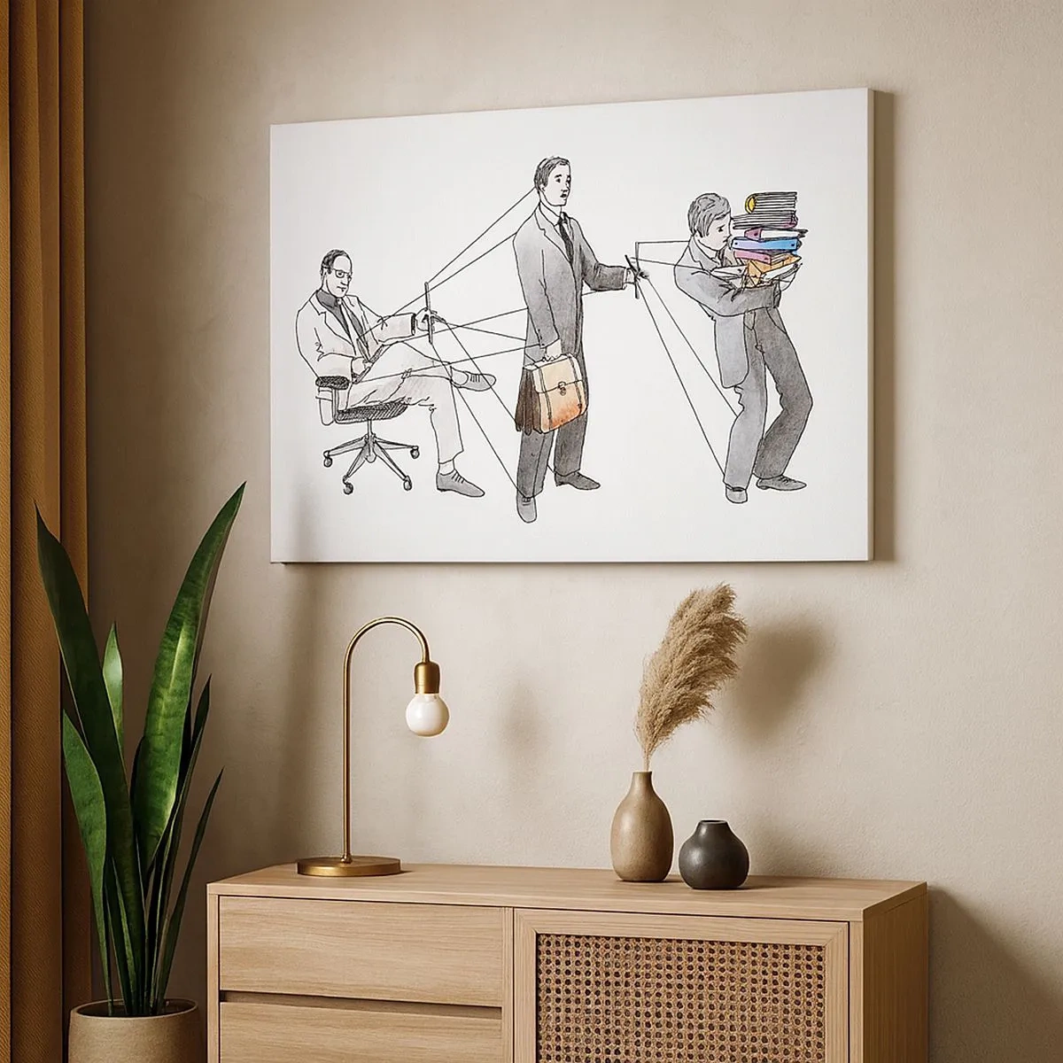 Bild auf Leinwand - Leinwandbild - Eine Illustration, die zeigt, wie Menschen wie Marionetten kontrolliert werden. - 70x50cm - Jeder hat seinen Meister - Moderne Wanddekoration für Wohnzimmer und Schlafzimmer ARTTOR