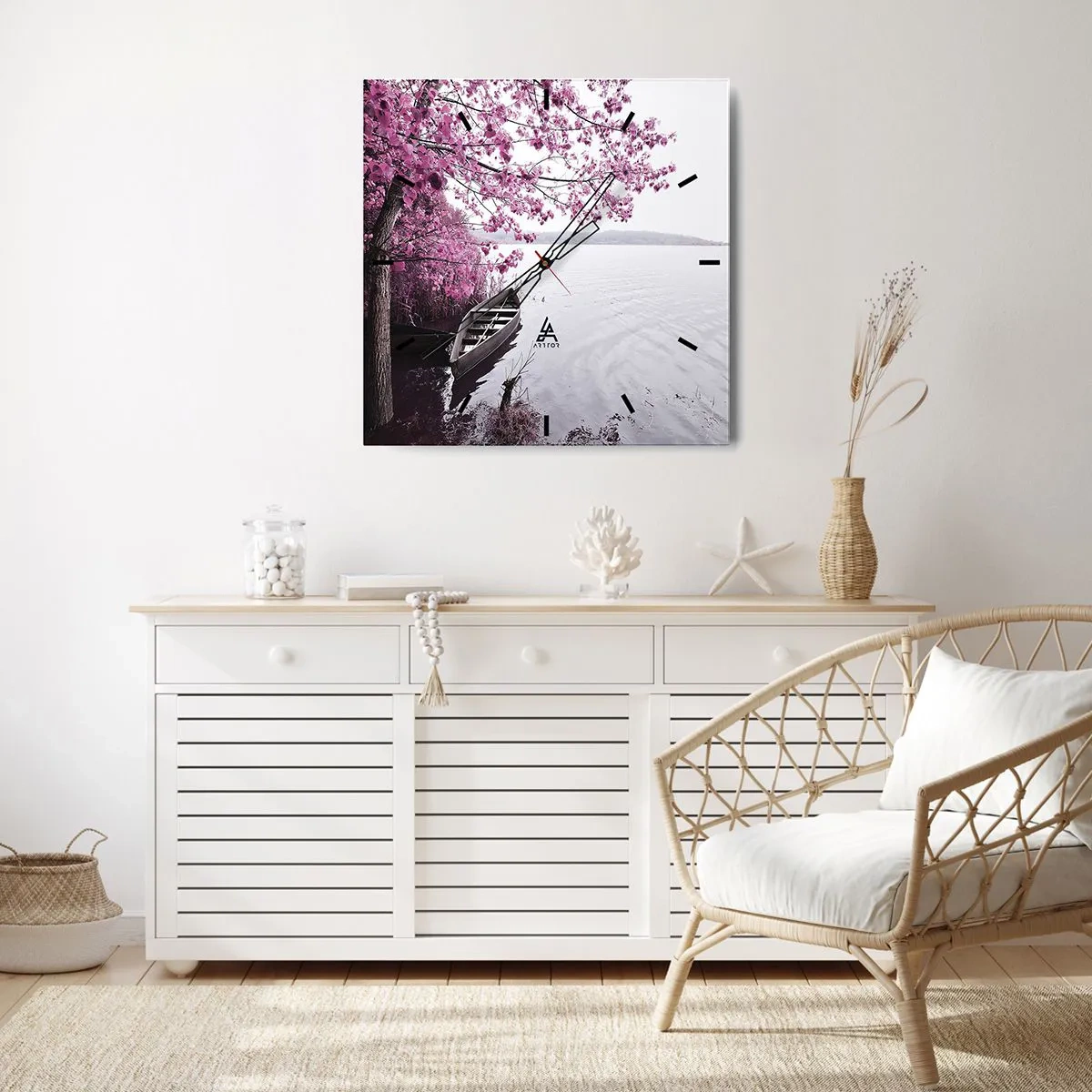 Wanduhr - Glasuhr - In rosa Stille - 40x40 cm