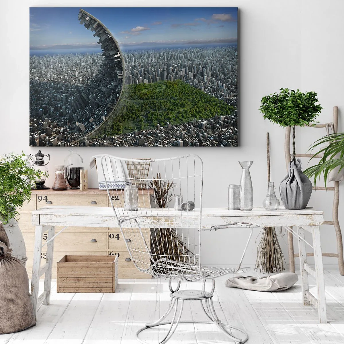 Bild auf Leinwand - Leinwandbild - Eine dynamische Stadt mit einem surrealen Twist - 70x50cm - Die Natur ist ewig - Moderne Wanddekoration für Wohnzimmer und Schlafzimmer ARTTOR