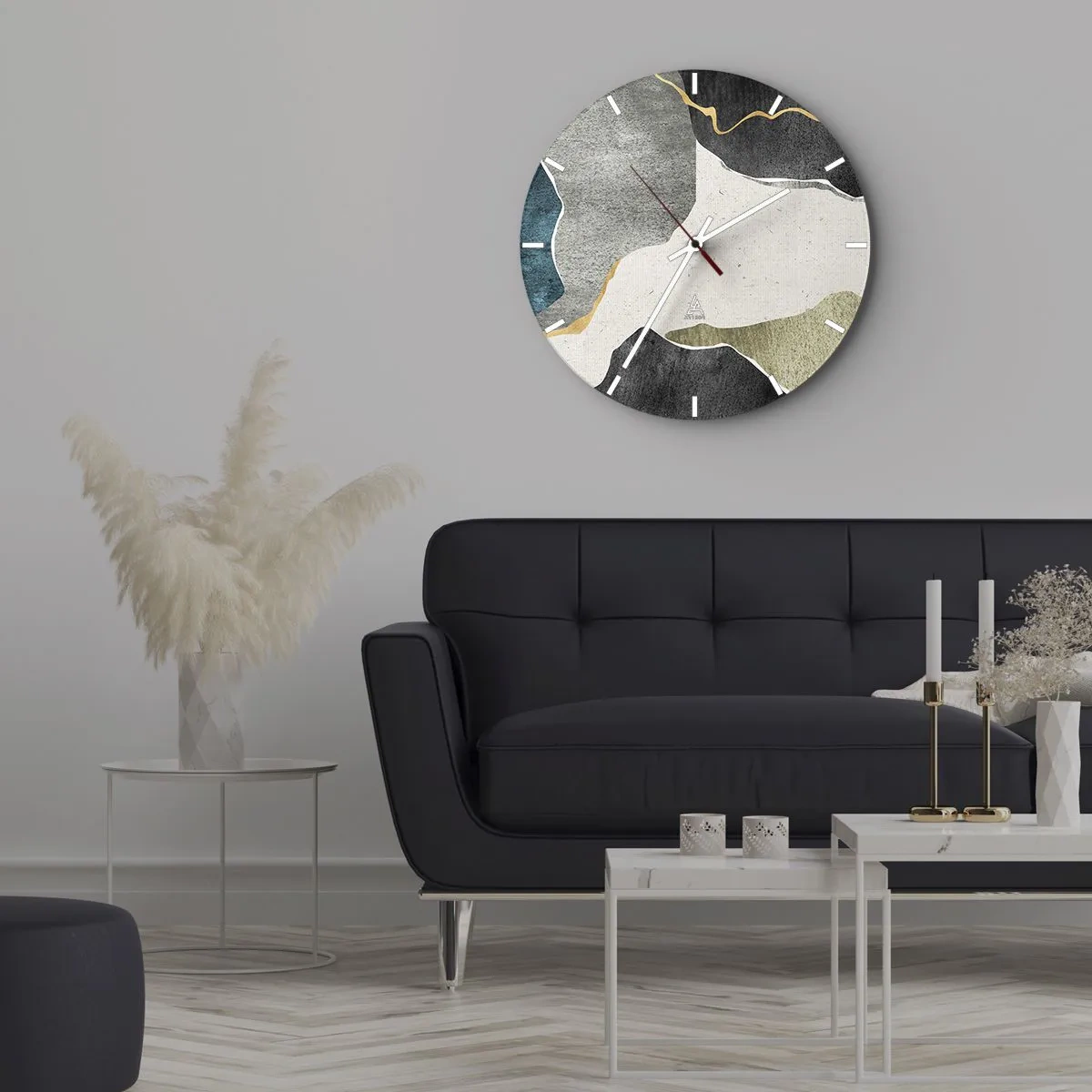 Wanduhr - Glasuhr - Mosaikkomposition mit Goldfaden - 30x30 cm