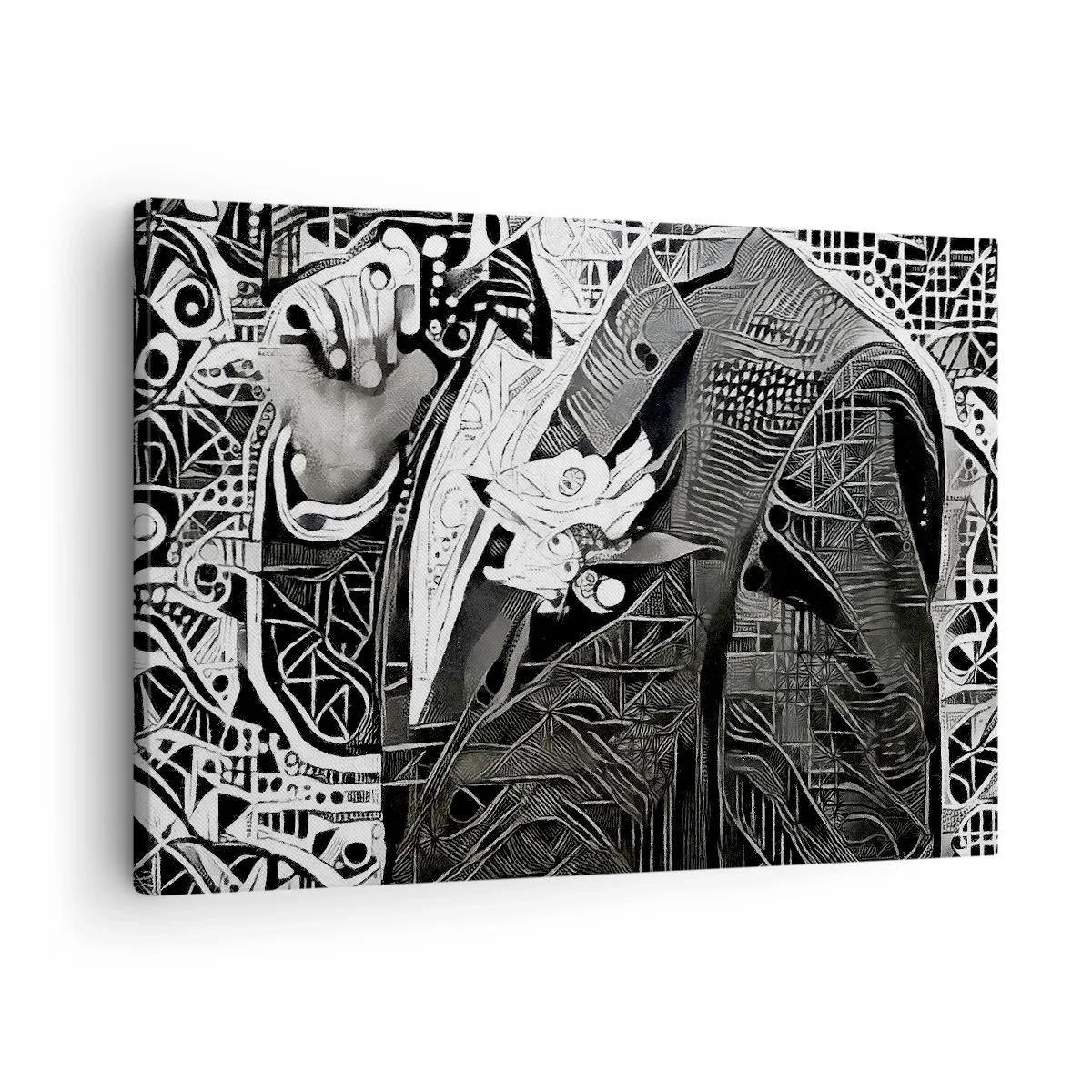 Bild auf Leinwand - Leinwandbild - Elegante Abstraktion eines Mannes im Anzug in Schwarz und Weiß - 70x50cm - Nur ein scheinbar grauer Mann - Moderne Wanddekoration für Wohnzimmer und Schlafzimmer ARTTOR