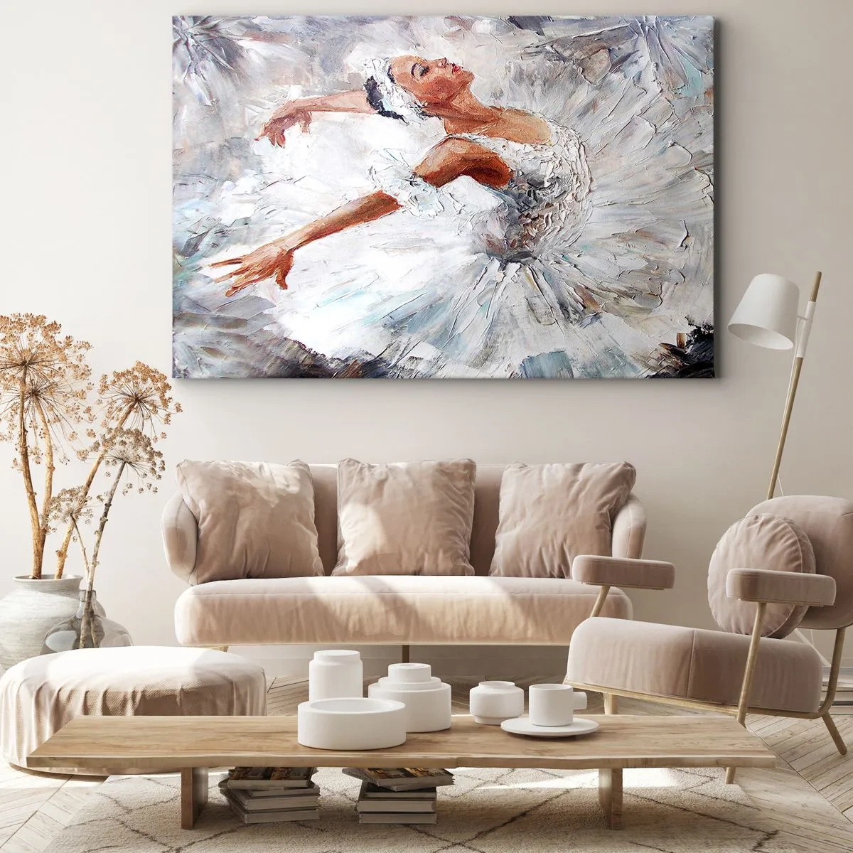 Bild auf Leinwand - Leinwandbild - Eine Ballerina in einem weißen Kleid tanzt - 100x70cm - Zart und leicht wie Tüll - Moderne Wanddekoration für Wohnzimmer und Schlafzimmer ARTTOR