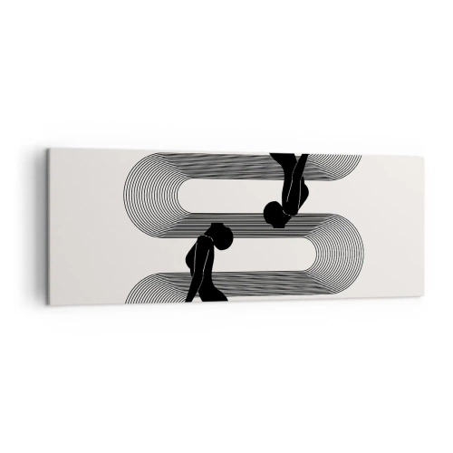 Bild auf Leinwand - Leinwandbild - Schwarze Silhouetten mit geometrischen Linien auf hellem Hintergrund - 140x50cm - Sinnliche Symmetrie - Moderne Wanddekoration für Wohnzimmer und Schlafzimmer ARTTOR