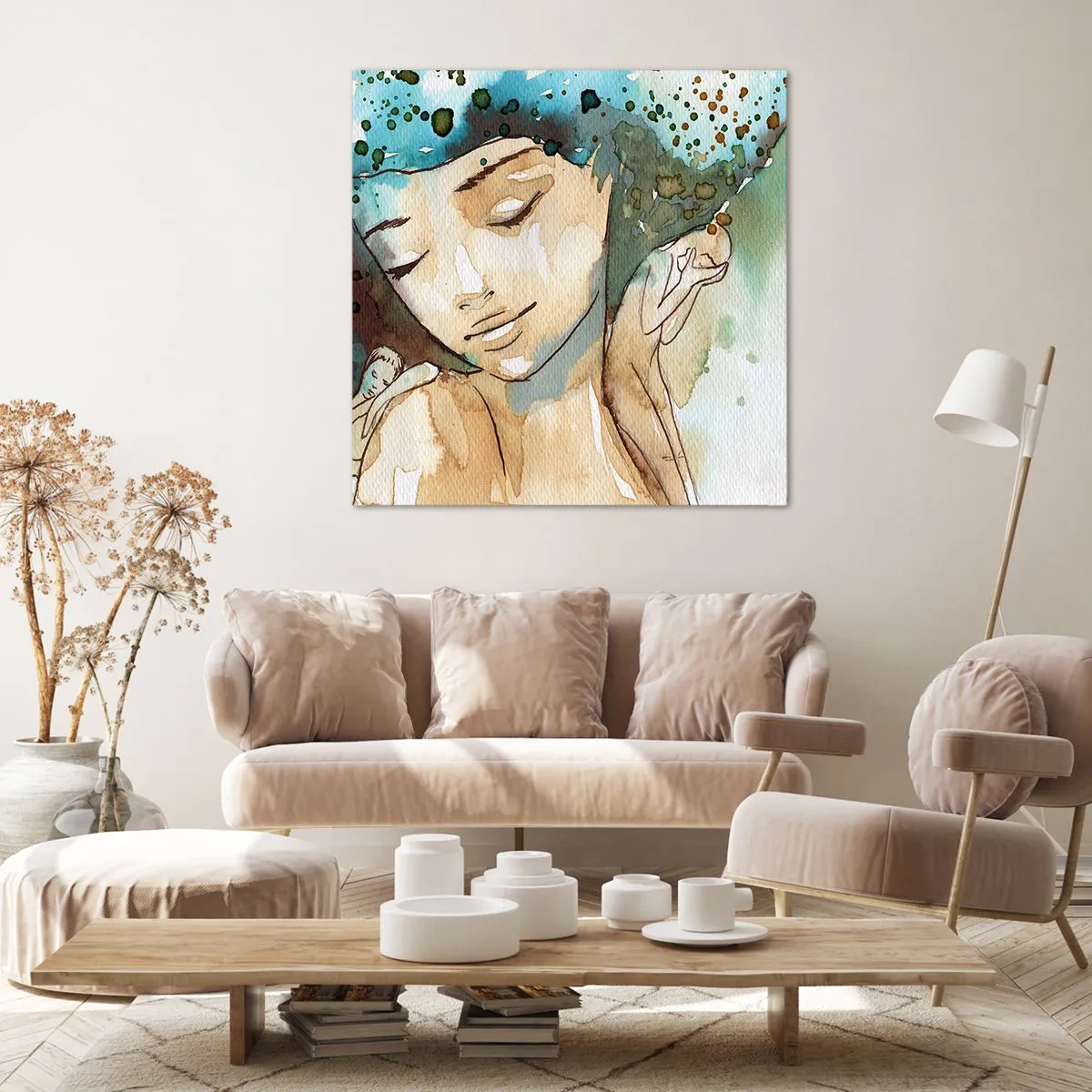 Bild auf Leinwand - Leinwandbild - Dame in Blau - 40x40 cm