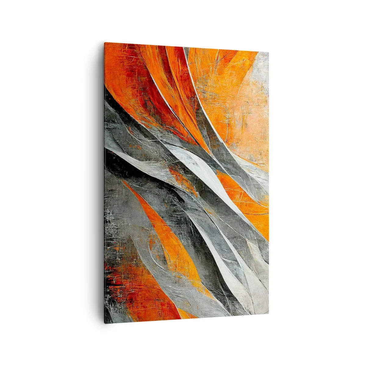 Bild auf Leinwand - Leinwandbild - Abstrakte Linien in Orange- und Grautönen - 80x120cm - Hitze und Kälte - Moderne Wanddekoration für Wohnzimmer und Schlafzimmer ARTTOR