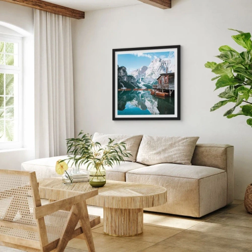 Poster in einem schwarzem Rahmen - Kristallklarer Bergmorgen - 40x40 cm