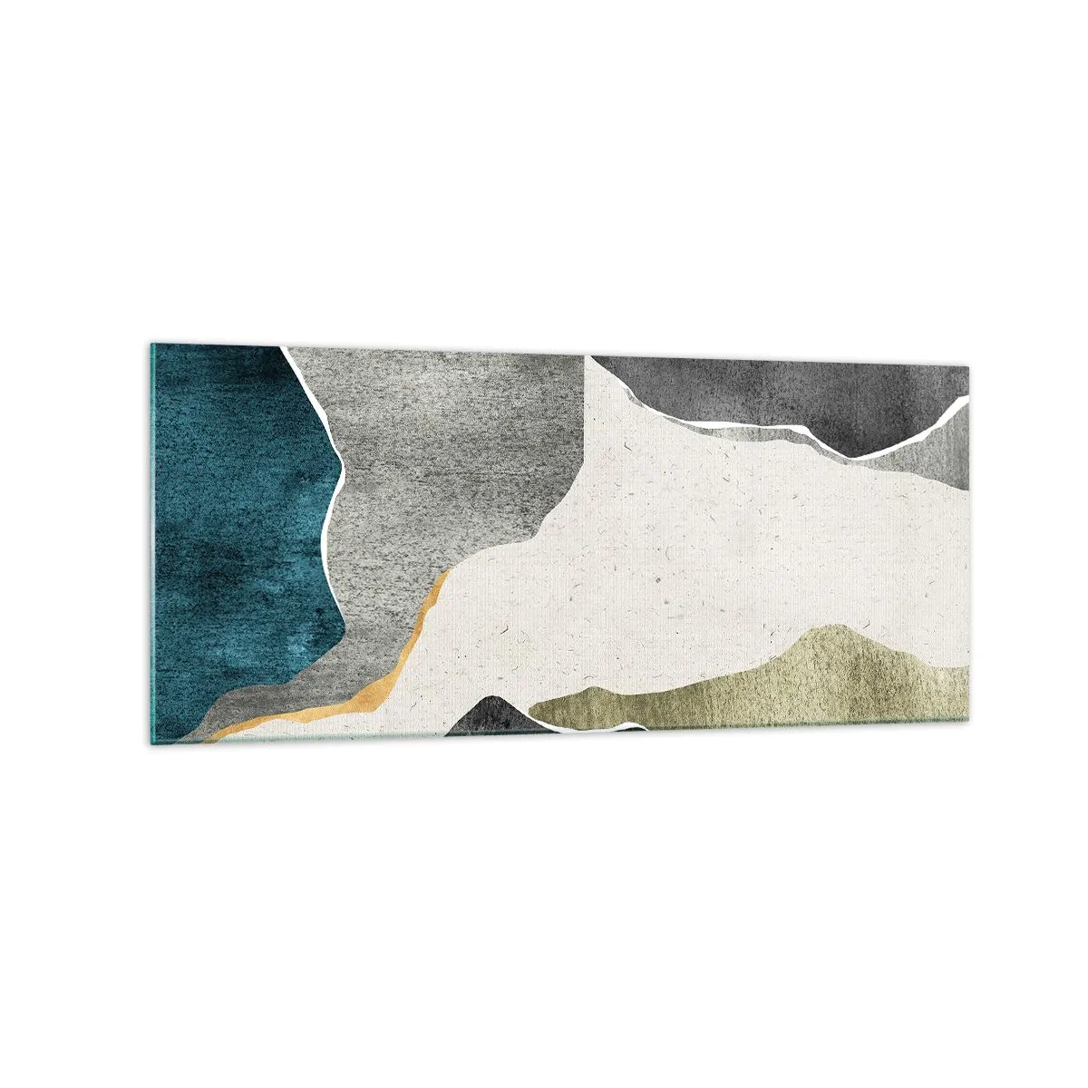 Glasbild - Bild auf glas - Geometrische Formen in Grau-, Grün- und Goldtönen - 120x50cm - Mosaikkomposition mit Goldfaden - Moderne Wanddekoration für Wohnzimmer und Schlafzimmer ARTTOR