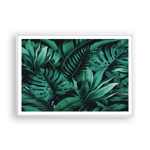 Poster in einem weißen Rahmen - Die Tiefe des tropischen Grüns - 100x70 cm