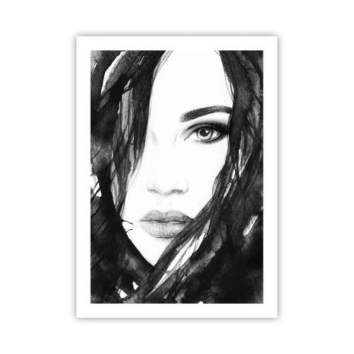 Poster - Schwarz-weißes Aquarell eines Frauengesichts - 50x70cm - Porträt einer Dame in Schwarzweiß - Moderne Wanddekoration für Wohnzimmer und Schlafzimmer ARTTOR