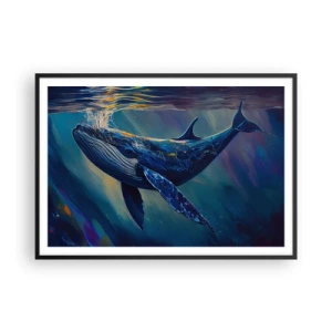 Poster in einem schwarzem Rahmen - Ein Wal in den Tiefen des Ozeans in leuchtenden Farben - 100x70cm - Willkommen in meiner Welt - Moderne Wanddekoration für Wohnzimmer und Schlafzimmer ARTTOR
