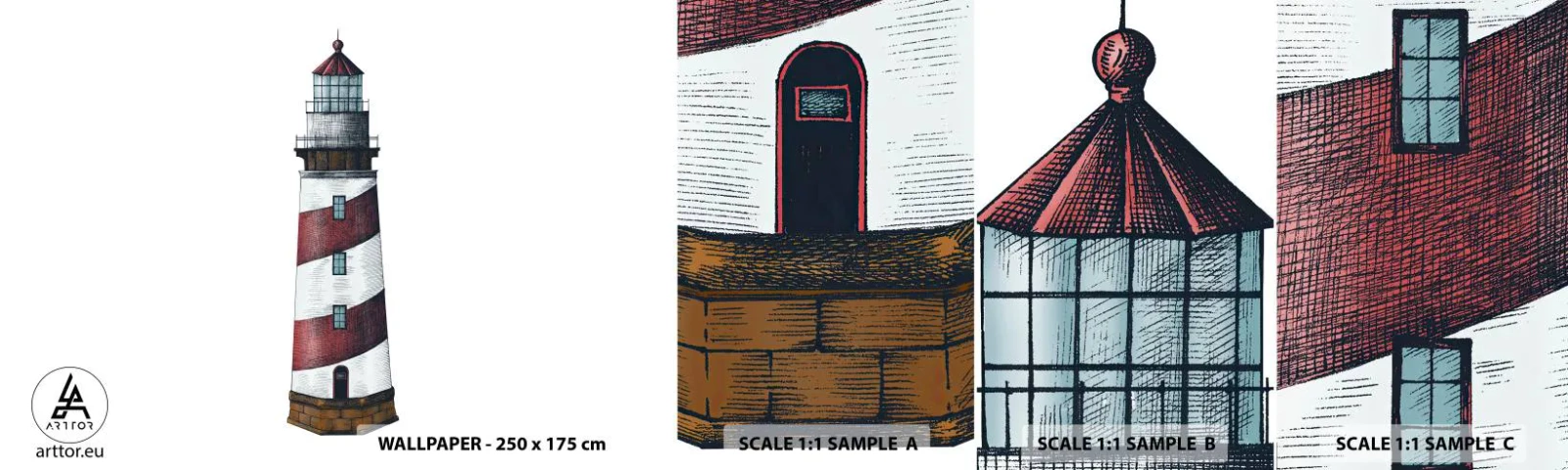Fototapeten Muster Selbstklebend Deluxe Sticker - Immer auf der Hut - Leuchtturm, Nautisch, Strand - 100x30 cm