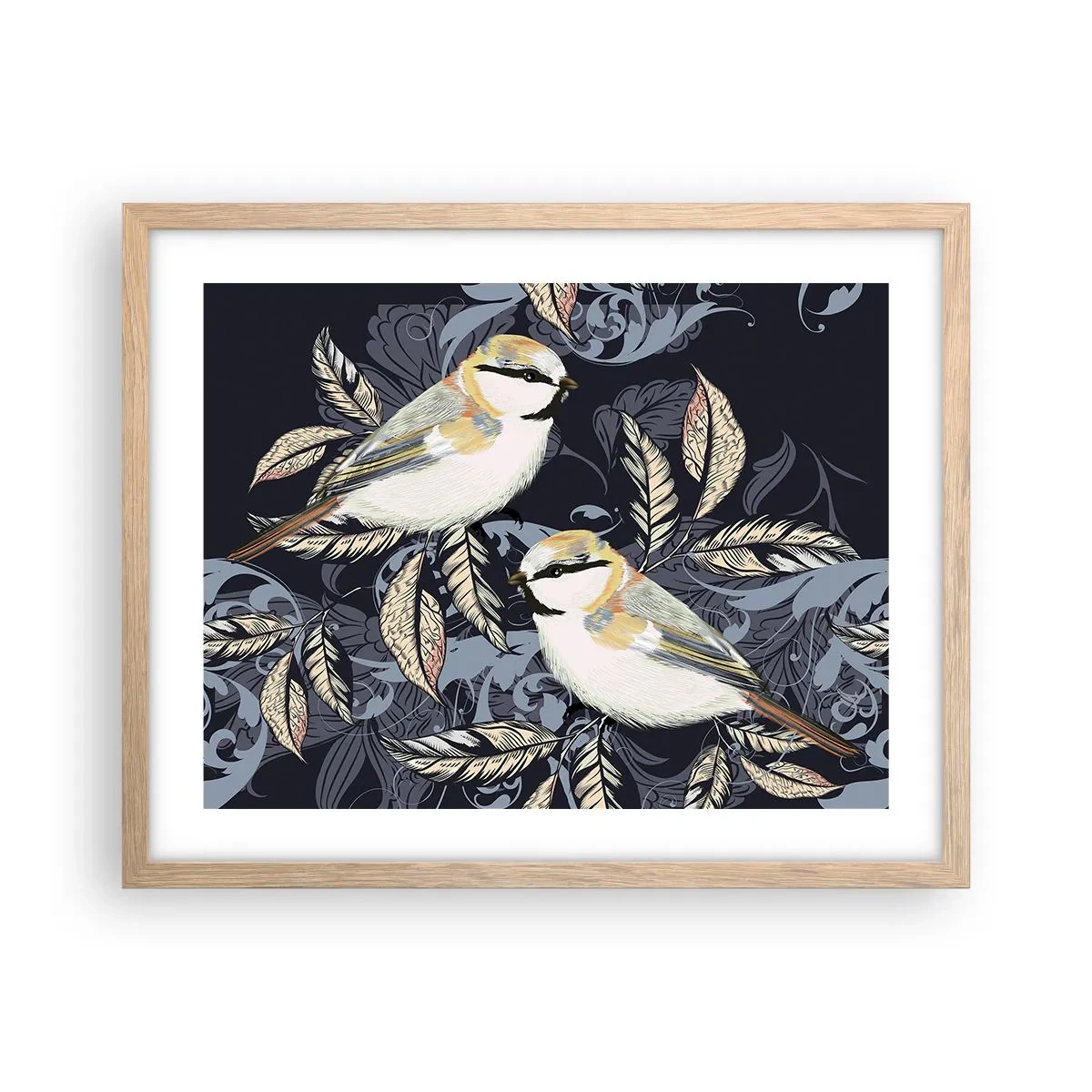 Poster in einem Rahmen aus heller Eiche - Gelb-blauer Triller - 50x40 cm