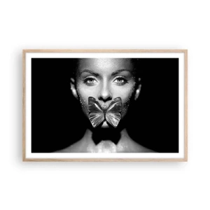 Poster in einem Rahmen aus heller Eiche - Schmetterlingskuss - 91x61 cm