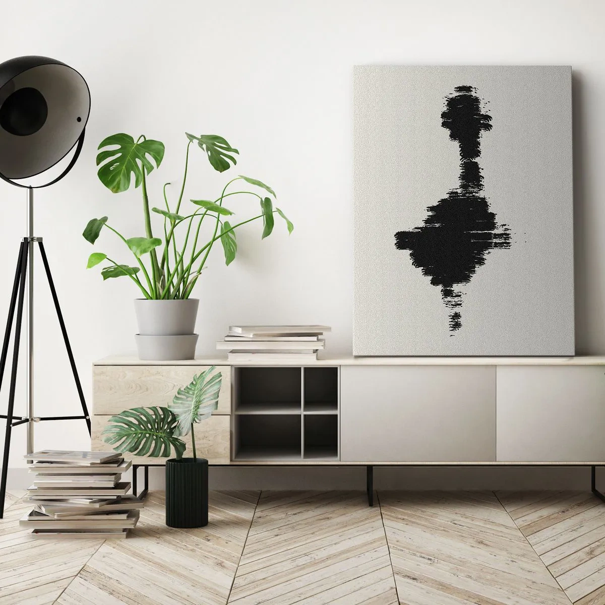 Bild auf Leinwand - Leinwandbild - Ein abstraktes Motiv, das einer Schallwelle im minimalistischen Stil ähnelt. - 80x120cm - Schwingungen der Fantasie - Moderne Wanddekoration für Wohnzimmer und Schlafzimmer ARTTOR