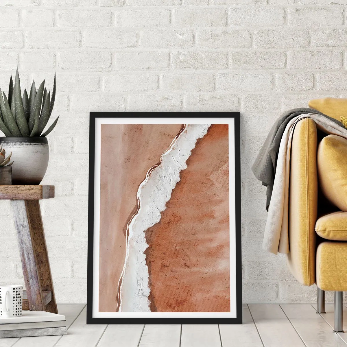Poster in einem schwarzem Rahmen - Abstrakte Textur in Braun- und Weißtönen - 50x70cm - In Farben der Erde - Moderne Wanddekoration für Wohnzimmer und Schlafzimmer ARTTOR