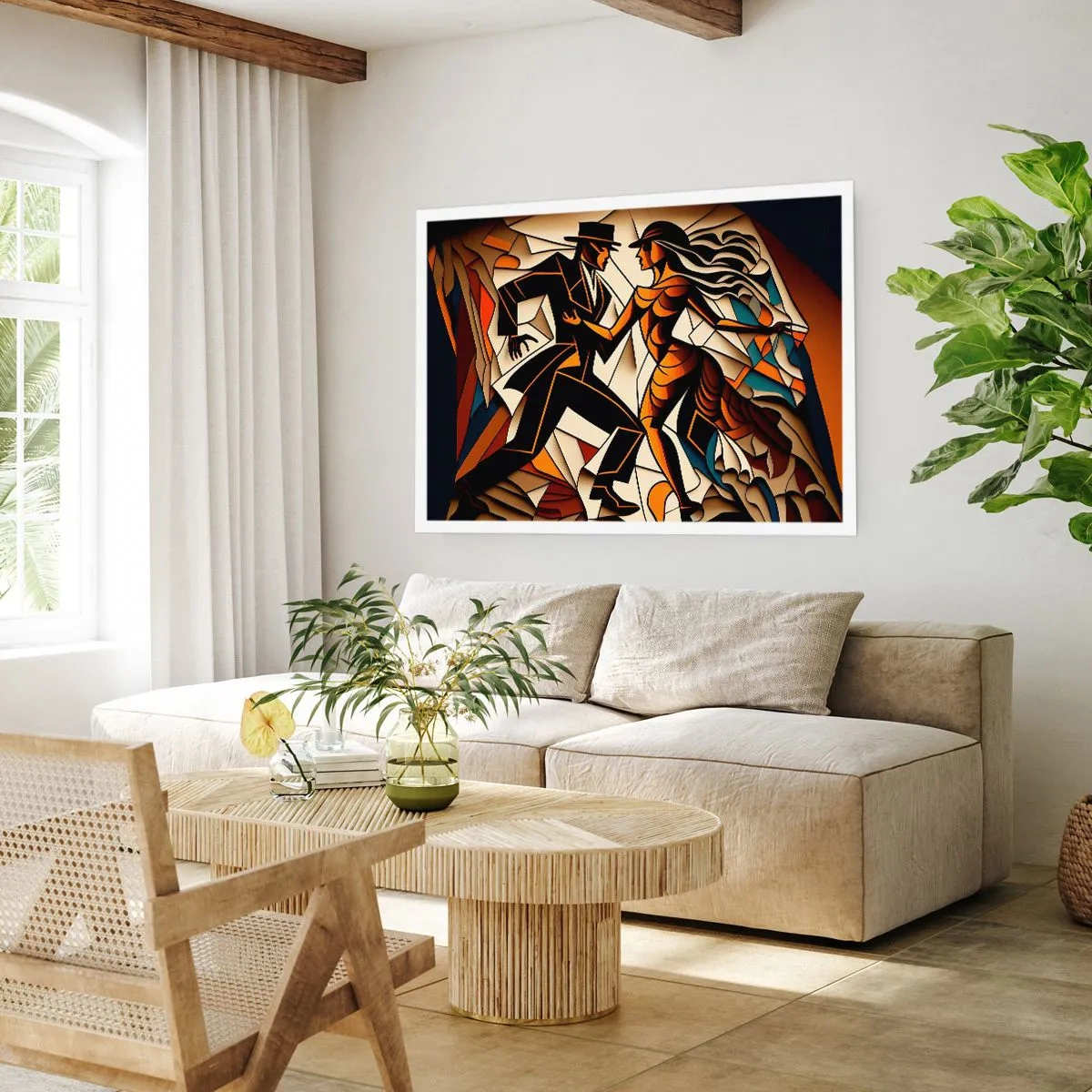 Poster - Ein dynamisches Paar tanzt in abstrakter Form. - 100x70cm - Tanz der Passion und Leidenschaft - Moderne Wanddekoration für Wohnzimmer und Schlafzimmer ARTTOR