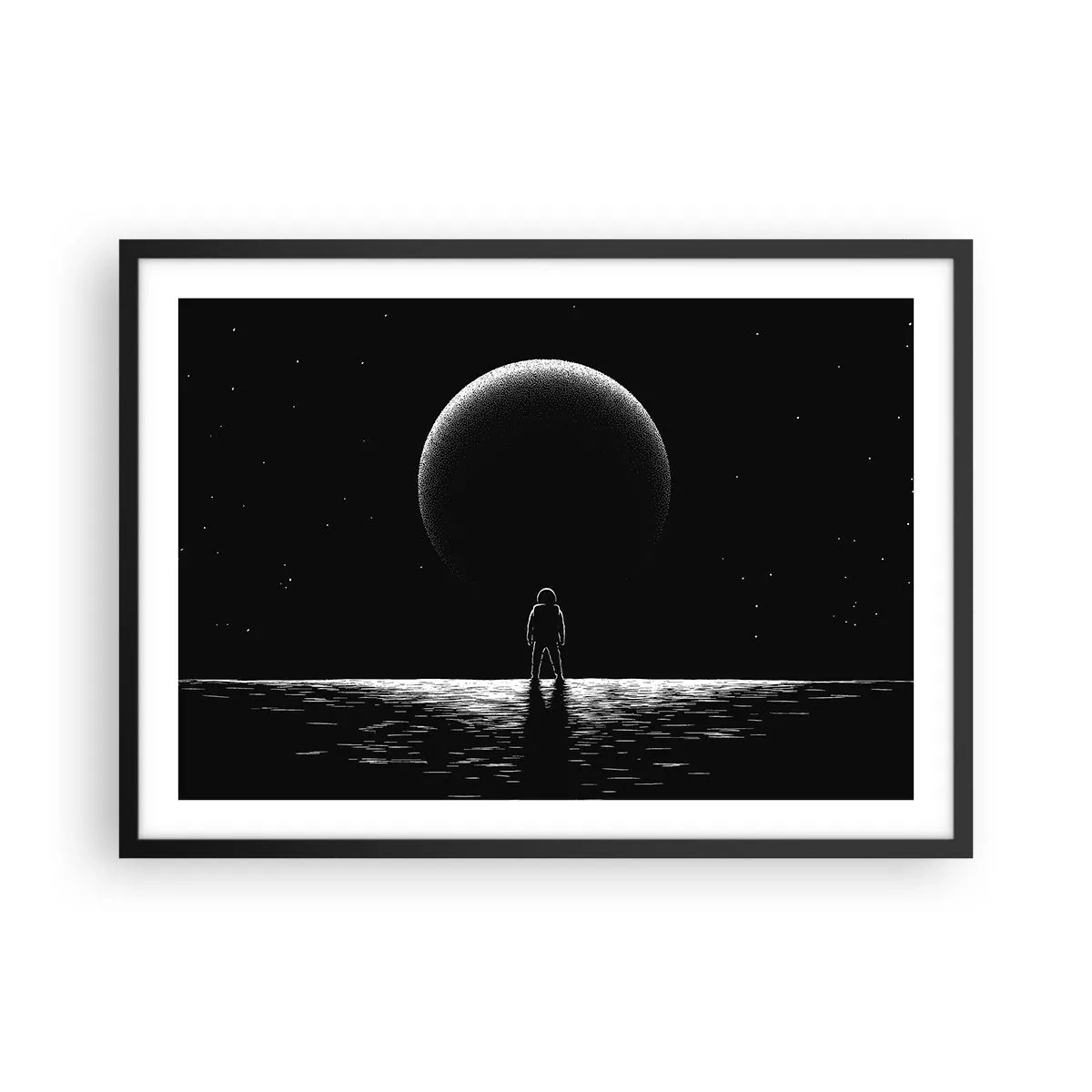 Poster in einem schwarzem Rahmen - Ein Astronaut vor dem Hintergrund eines großen Planeten im Weltraum - 70x50cm - Angesicht zu Angesicht - Moderne Wanddekoration für Wohnzimmer und Schlafzimmer ARTTOR