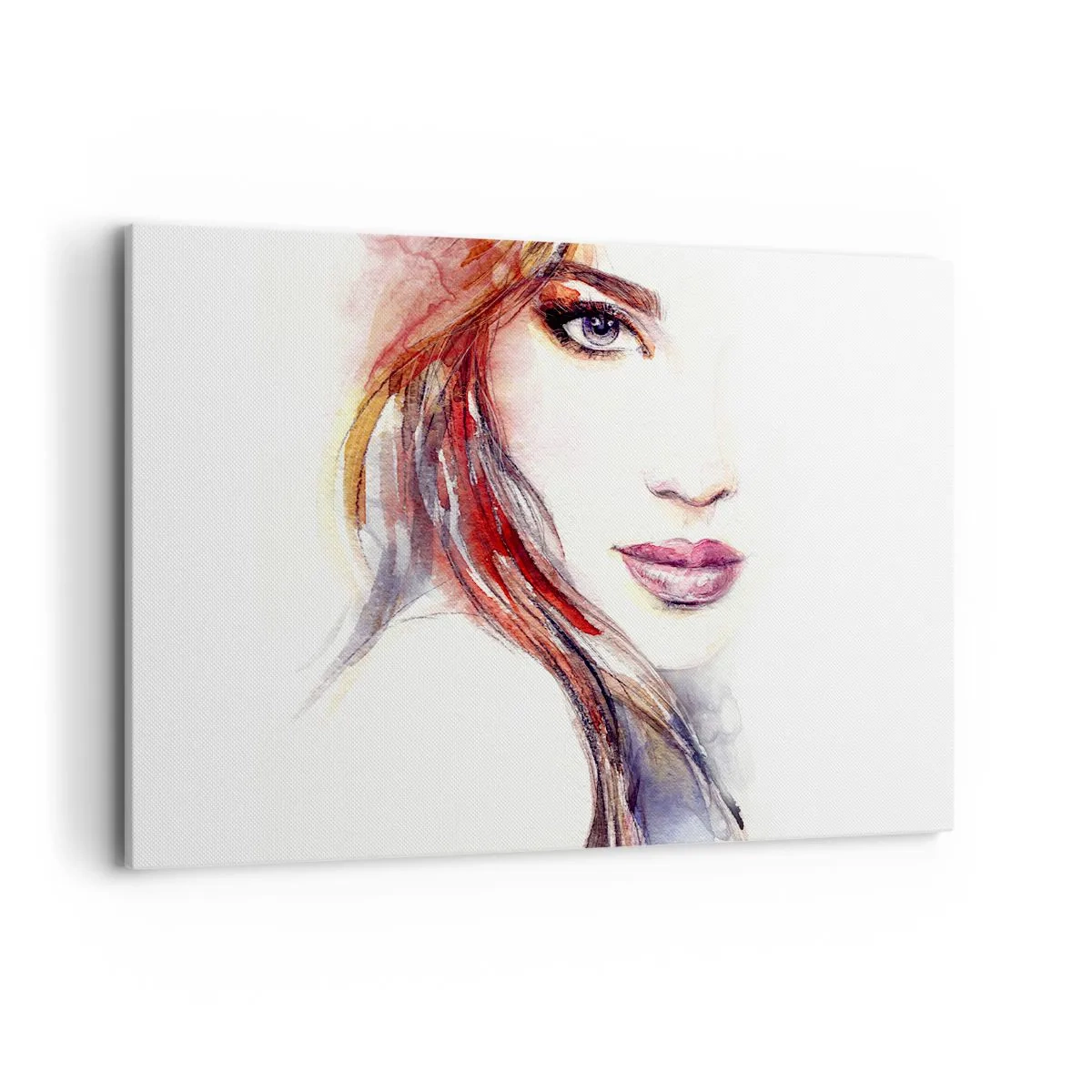 Bild auf Leinwand - Leinwandbild - Ein subtiles Aquarell eines Frauengesichts mit ausdrucksstarkem Blick. - 120x80cm - Vademecum - folge mir - Moderne Wanddekoration für Wohnzimmer und Schlafzimmer ARTTOR