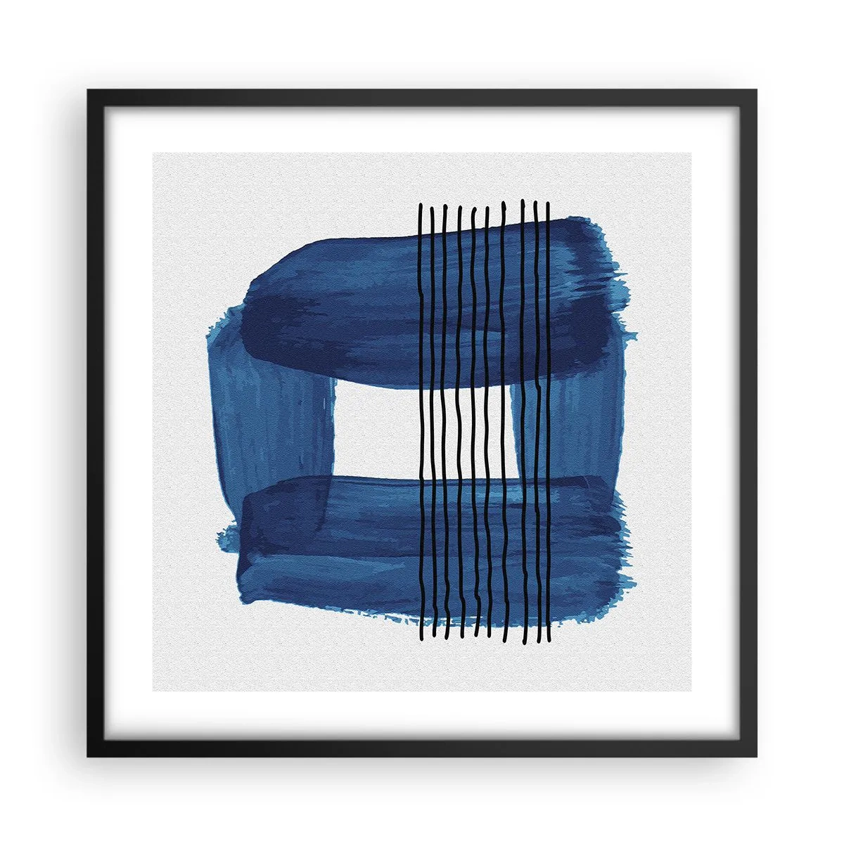 Poster in einem schwarzem Rahmen - Blaue und schwarze Komposition - 50x50 cm