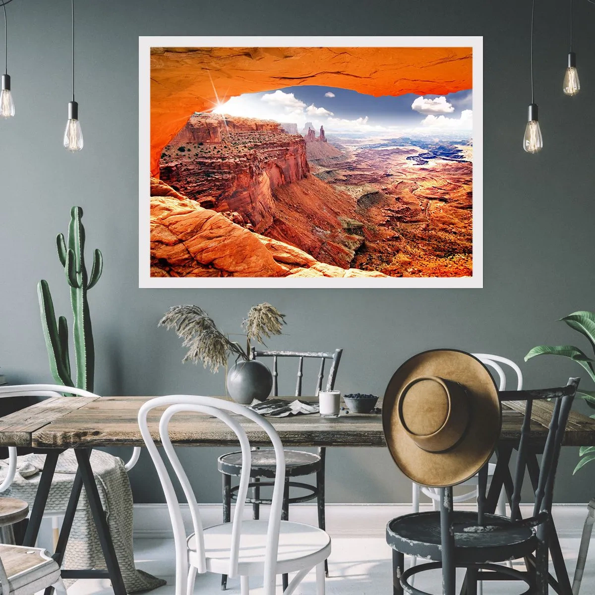 Poster - Canyon durch ein Felsfenster mit warmen Felstönen gesehen - 100x70cm - Von der Natur selbst geschnitzt - Moderne Wanddekoration für Wohnzimmer und Schlafzimmer ARTTOR