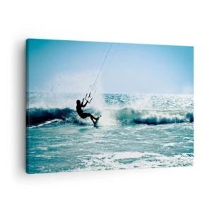 Bild auf Leinwand - Leinwandbild - Kitesurfer reitet eine Welle in der vollen Sonne - 70x50cm - Hinreißen lassen - Moderne Wanddekoration für Wohnzimmer und Schlafzimmer ARTTOR