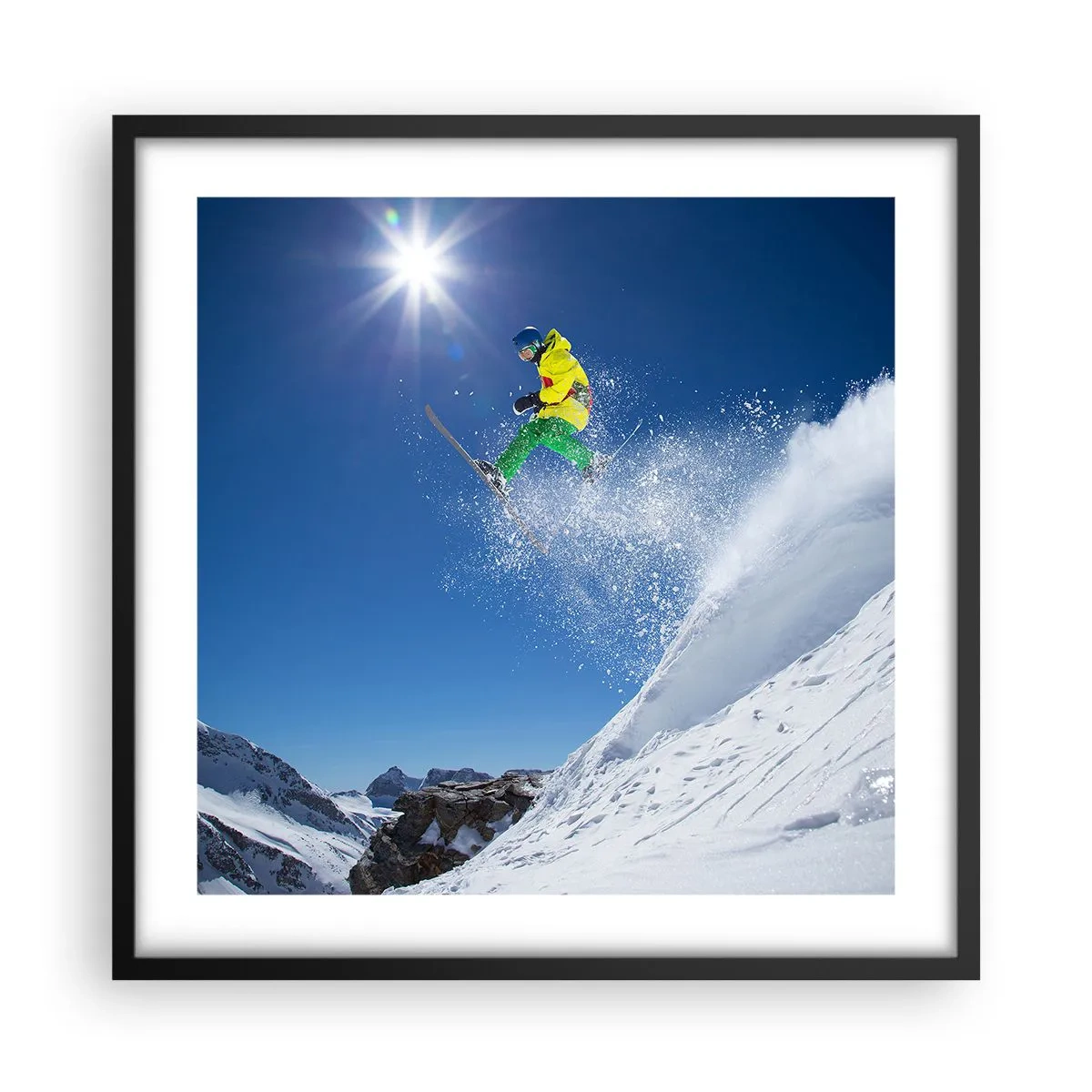 Poster in einem schwarzem Rahmen - Tanzen mit den Bergen - 50x50 cm