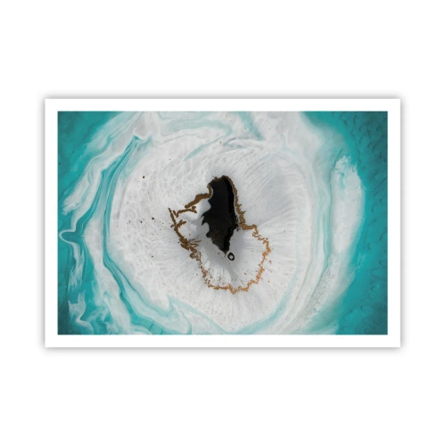 Poster - Abstraktes Geodenmotiv in Türkis-, Weiß- und Goldtönen - 100x70cm - Nach Innen eindringen - Moderne Wanddekoration für Wohnzimmer und Schlafzimmer ARTTOR