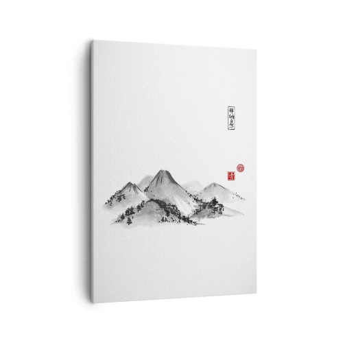 Bild auf Leinwand - Leinwandbild - Traditionelle Berglandschaft im Stil der japanischen Tuschemalerei - 50x70cm - Unendliche Fernen - Moderne Wanddekoration für Wohnzimmer und Schlafzimmer ARTTOR